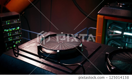 Futuristic laboratory with advanced equipment and glowing technology at work Futuristic laboratory with advanced equipment and glowing technology at work 125014138