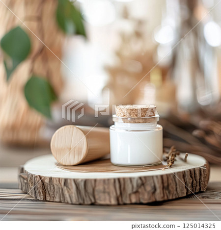 Cosmetic cream in a glass jar. Skin care concept. Background for beauty products 125014325