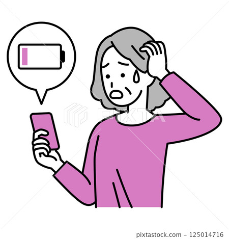 一位老婦人因智慧型手機沒電而煩惱 125014716