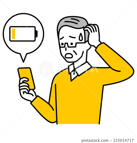 一位老人的智慧型手機沒電了 一位老人的智慧型手機沒電了 125014717