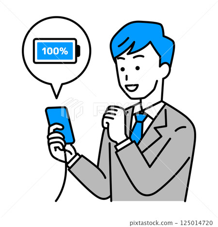 一名西裝革履的男子正在為智慧型手機充電 125014720