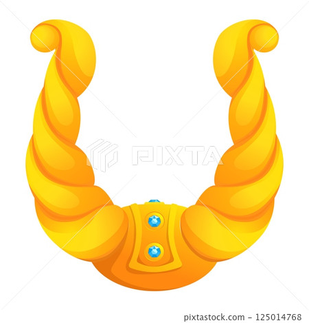 Horseshoe symbol. Good luck. Gild horse shoe with precious gem. Blacksmith fortune amulet. Golden mustang talisman. Cowboy ranch. Equestrian lucky chance. Horsey emblem. Rodeo vector icon 125014768