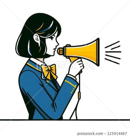 女學生用擴音器歡呼的插圖 女學生用擴音器歡呼的插圖 125014867