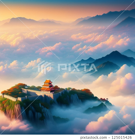 漂浮在雲海中的越前大野城插畫 125015426