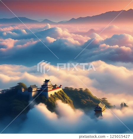 漂浮在雲海中的越前大野城插畫 125015427