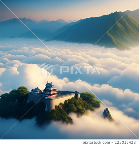 漂浮在雲海中的越前大野城插畫 125015428