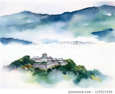 漂浮在雲海中的越前大野城插畫 125015430