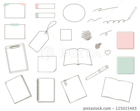 Cute stationery doodle style line drawing illustration material set 125015483