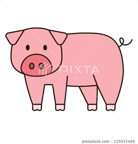 PIG cute animal illustration farm domesticated pet doodle kawaii drawing Japanese style kiddy smile happy playful decorative element object isolated 125015489