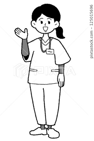 手繪風格穿著手術服的女醫師單色點這裡 手繪風格穿著手術服的女醫師單色點這裡 125015696