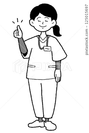 手繪風格女醫生穿著手術服單色豎起大拇指 125015697