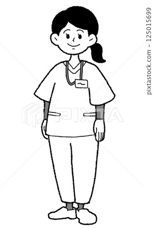 手繪風格穿著手術服的女醫師單色 手繪風格穿著手術服的女醫師單色 125015699