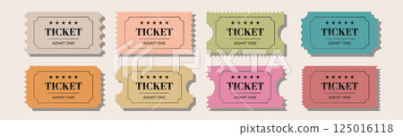 Colorful ticket designs for events featuring various styles and layouts Colorful ticket designs for events featuring various styles and layouts 125016118