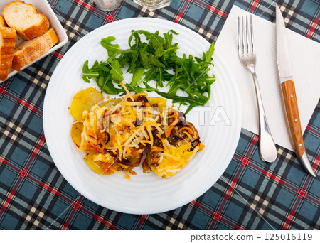Russian french-style meat on a plate Russian french-style meat on a plate 125016119