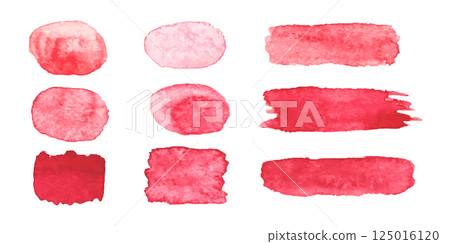 Red watercolor swatches showcasing various shades and textures for creative projects 125016120