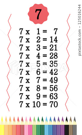 Multiplication table with colored pencils for kids.Time table for kids colorful. 125016244
