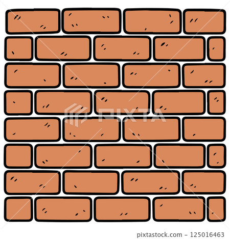 Classic Cartoon orange brick wall texture staggered pattern dark mortar Classic Cartoon orange brick wall texture staggered pattern dark mortar 125016463