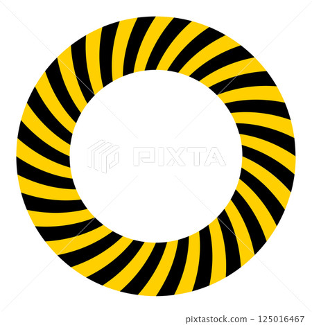 Circular hazard warning tape pattern, yellow and black stripes 125016467