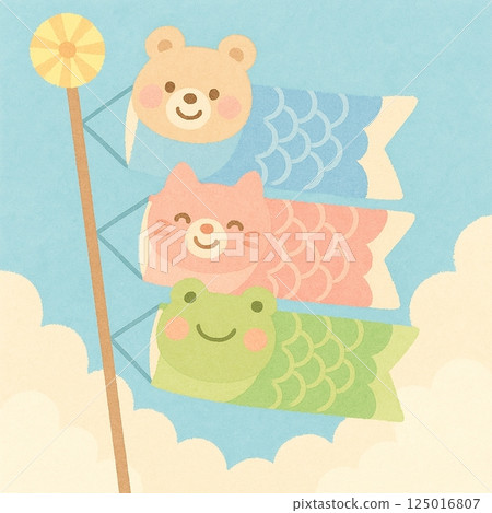 騎著鯉魚旗的動物插圖 騎著鯉魚旗的動物插圖 125016807