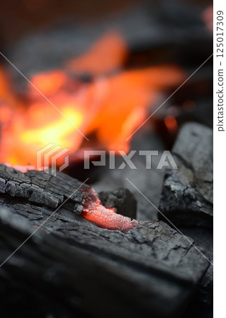 Charcoal, fire starter, flame 125017309