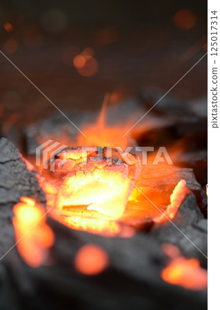 Charcoal, fire starter, flame 125017314