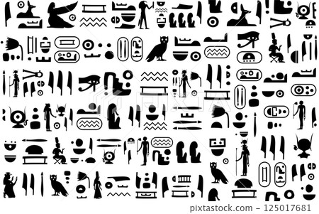 Vector seamless pattern (tiling) with ancient egyptian hieroglyphs and symbols. Endless texture can be used for pattern fills, web page background, fabric design, scrapbooking paper Vector seamless pattern (tiling) with ancient egyptian hieroglyphs and symbols. Endless texture can be used for pattern fills, web page background, fabric design, scrapbooking paper 125017681