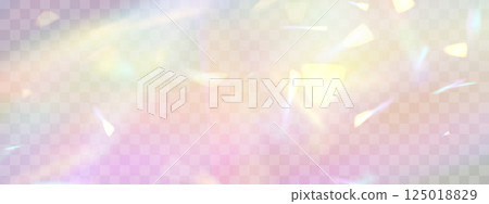 Blurred rainbow refraction overlay effect. Light lens prism effect on transparent background. Holographic reflection, crystal flare leak shadow overlay. Vector abstract illustration. Blurred rainbow refraction overlay effect. Light lens prism effect on transparent background. Holographic reflection, crystal flare leak shadow overlay. Vector abstract illustration. 125018829