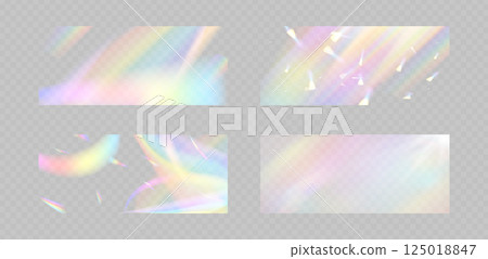 Blurred rainbow refraction overlay effect. Light lens prism effect on transparent background. Holographic reflection, crystal flare leak shadow overlay. Vector abstract illustration. Blurred rainbow refraction overlay effect. Light lens prism effect on transparent background. Holographic reflection, crystal flare leak shadow overlay. Vector abstract illustration. 125018847