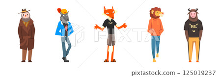 Funny Animal Character Wearing Different Clothes Vector Set Funny Animal Character Wearing Different Clothes Vector Set 125019237
