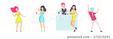 People Character Resting and Drinking Cocktails at Bar or Nightclub Vector Set People Character Resting and Drinking Cocktails at Bar or Nightclub Vector Set 125019291