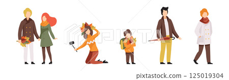 People Character in Autumn Walking Outdoor Vector Set People Character in Autumn Walking Outdoor Vector Set 125019304