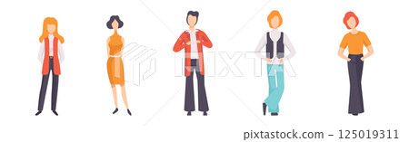 Young Man and Woman Wearing Vintage Retro Clothing Vector Set 125019311