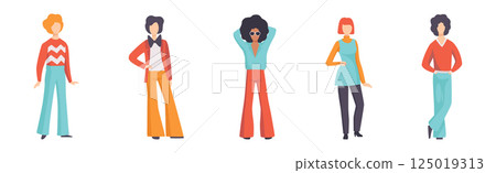 Young Man and Woman Wearing Vintage Retro Clothing Vector Set 125019313