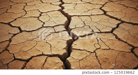 Aerial View of Cracked Earth with Natural Brown and Beige Tones A stunning top-down perspective of dry, cracked earth patterns 125019662
