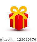 Red gift box with golden bow isolated on white background 125019670