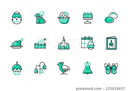 Easter - set of line design style icons 125019837