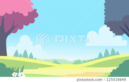 Beautiful Park Garden Nature Landscape with Flowers Plant Tree in Summer Beautiful Park Garden Nature Landscape with Flowers Plant Tree in Summer 125019849