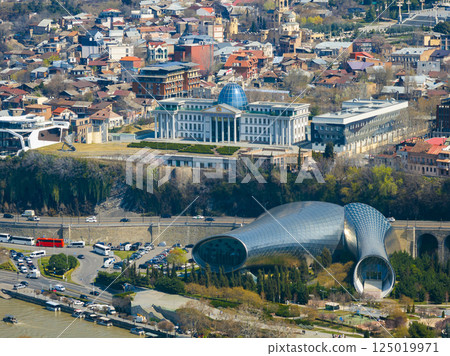 Tbilisi Concert Hall and Rike Park Aerial in Autumn 125019971