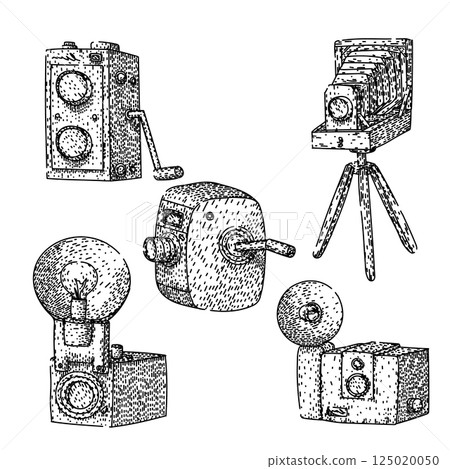 vintage camera set sketch hand drawn vector 125020050