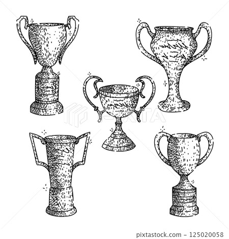 trophy set sketch hand drawn vector 125020058