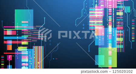 Technological background with colorful squares glowing on a blue gradient. Technological background with colorful squares glowing on a blue gradient. 125020102