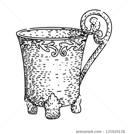 ceramic porcelain cup sketch hand drawn vector 125020138