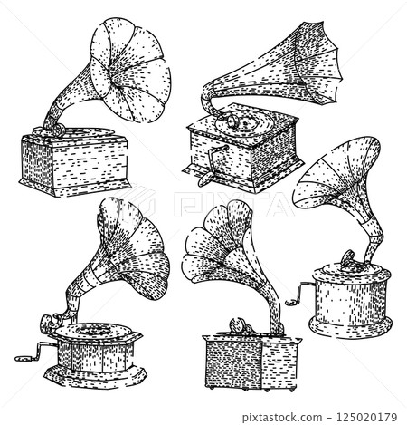 gramophone set sketch hand drawn vector gramophone set sketch hand drawn vector 125020179