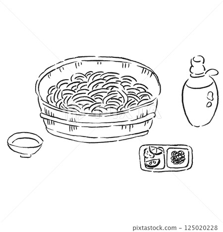 Tourism/Shikoku Tokushima Prefecture's specialty "Tarai Udon" _ Hand-drawn line drawing, monochrome illustration 125020228