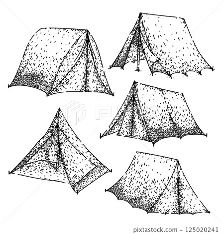 camping tent set sketch hand drawn vector 125020241
