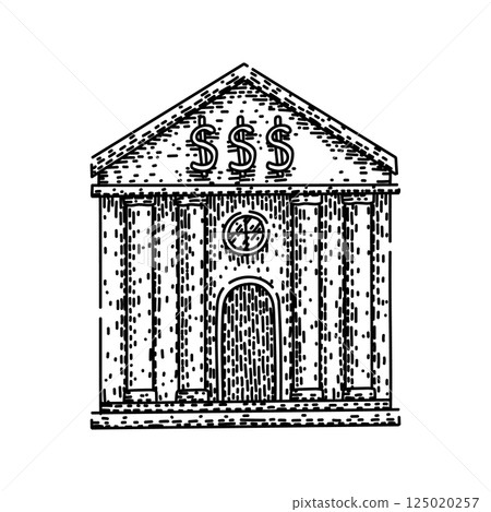 architecture bank building sketch hand drawn vector 125020257