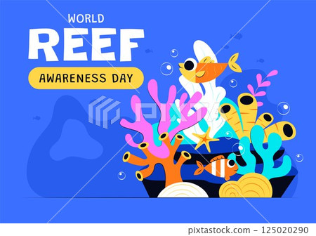 World Reef Awareness Day Vector Illustration on June 1, Featuring Conservation Efforts in Maintaining Ocean Ecosystems in a Flat Style Background World Reef Awareness Day Vector Illustration on June 1, Featuring Conservation Efforts in Maintaining Ocean Ecosystems in a Flat Style Background 125020290