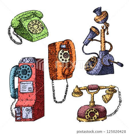 rotary telephone set sketch hand drawn vector rotary telephone set sketch hand drawn vector 125020428