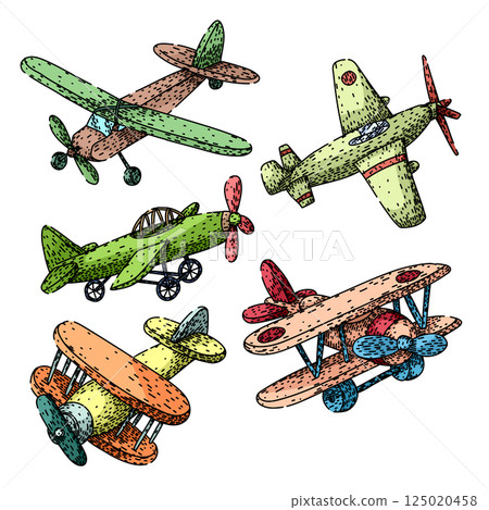 model airplane set sketch hand drawn vector 125020458