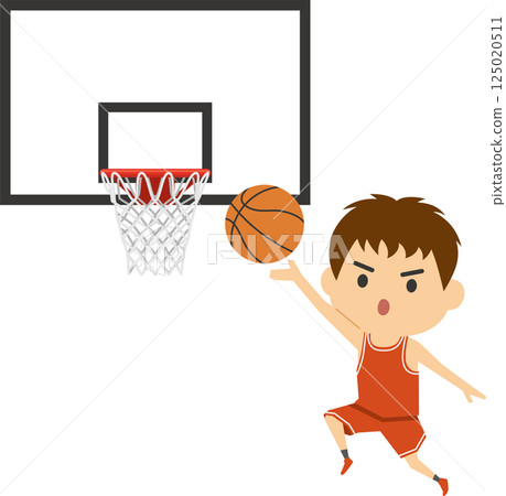 Illustration of a male basketball player taking a layup shot 125020511